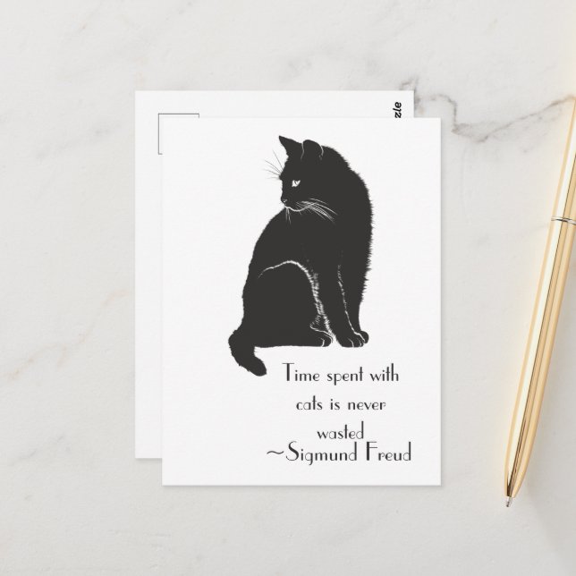 Time Spent With Cats is Never Wasted Freud Quote Postcard (Front/Back In Situ)