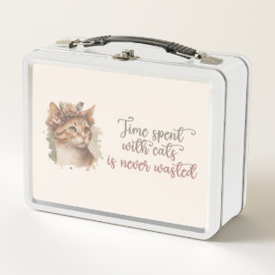 Time Spent With Cats Never Wasted Cute Watercolor Metal Lunch Box