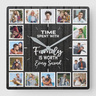 Time Spent With Family is worth every second Squar Square Wall Clock