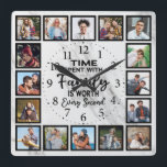 Time Spent With Family is worth every second Square Wall Clock<br><div class="desc">Time Spent With Family is worth every second Square Wall Clock with 16 personalized photos</div>
