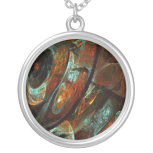 Time Split Abstract Art Silver Plated Necklace