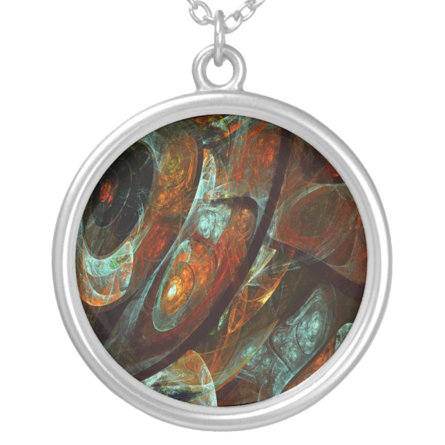 Time Split Abstract Art Silver Plated Necklace (Front)