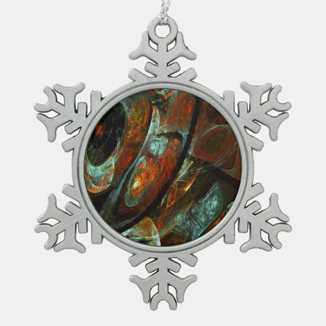 Time Split Abstract Art Snowflake Pewter Christmas Ornament (Front)
