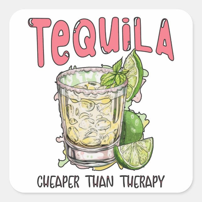 Time Tequila Therapy, Groovy, Funny, Tequila Lover Square Sticker (Front)