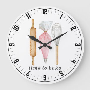 Time To Bake Baker's Tools Utensils Large Clock