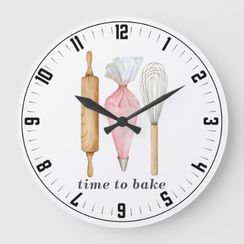 Time To Bake Bakers Tools Utensils Large Clock