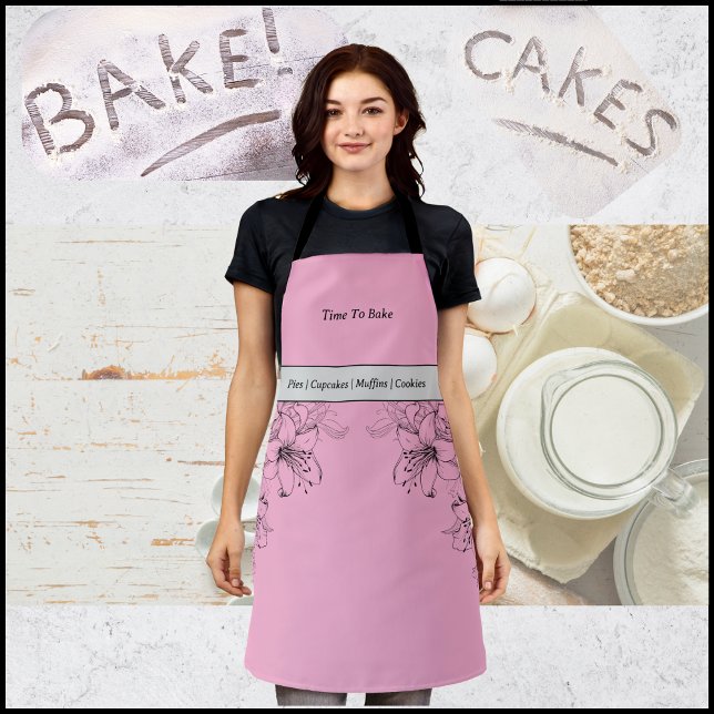 Time to Bake Pink and Black Apron (Time to Bake Pink and Black Apron)