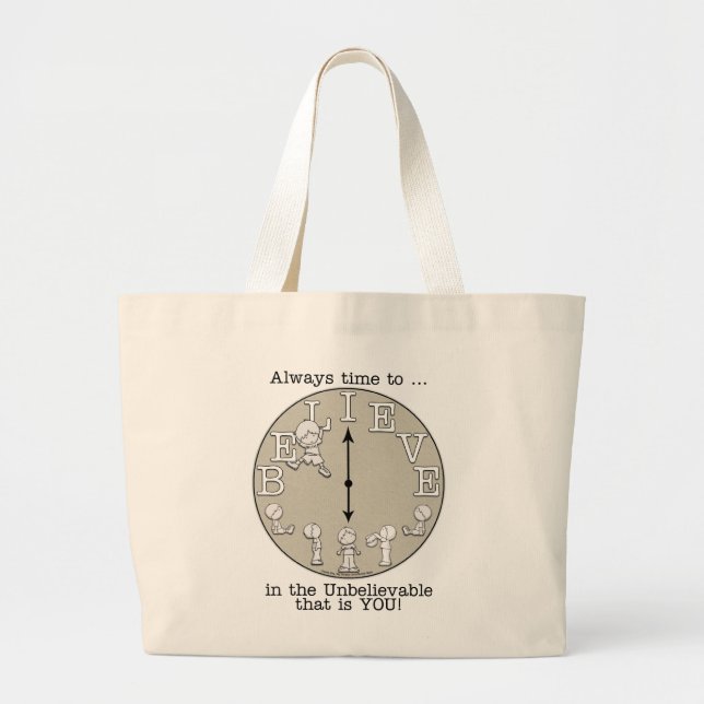 Time To Believe-Little Boy and Clock Large Tote Bag (Front)