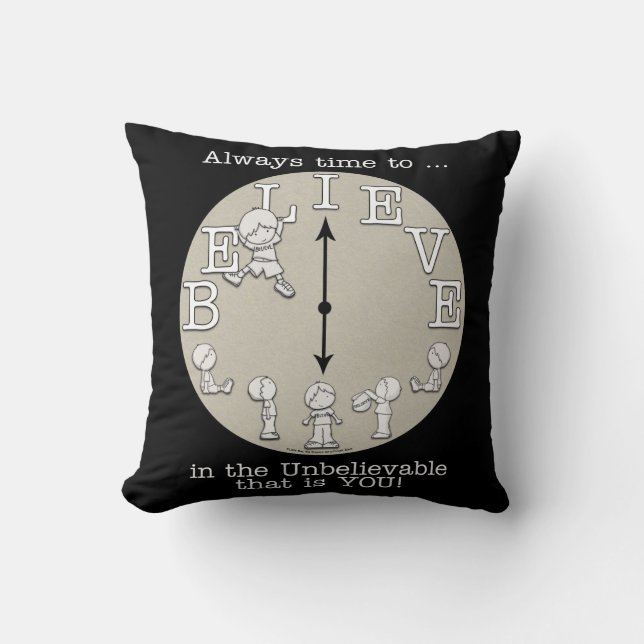 Time To Believe-Little Boy and Clock Throw Pillow (Front)