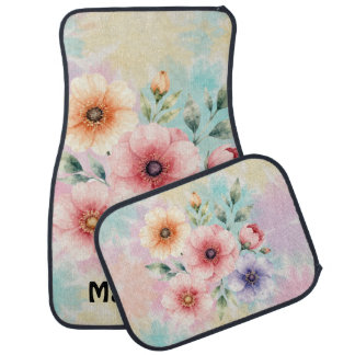 Time To Bloom Tie Dye Florals Personalized Car Floor Mat