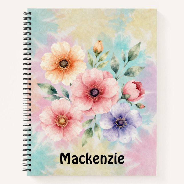 Time To Bloom Tie Dye Florals Personalized  Notebook (Front)