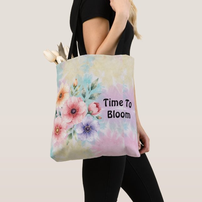 Time To Bloom Tie Dye Florals Tote Bag (Close Up)