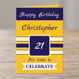 Time to celebrate name 21st birthday navy card