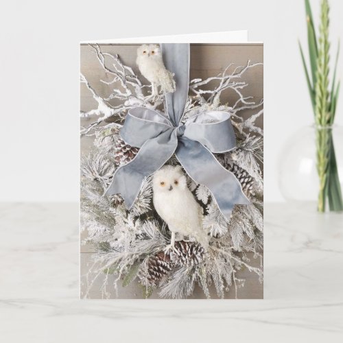 TIME TO CELEBRATE SAYS OWL COUPLE  CHRISTMAS HOLIDAY CARD