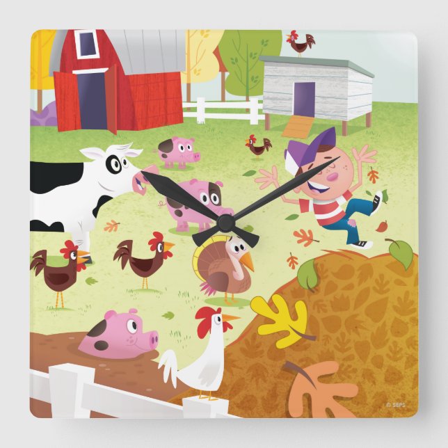 Time to Count - Farmyard Square Wall Clock (Front)