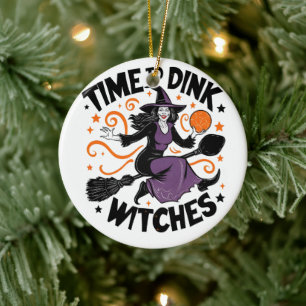 Time to Dink Witches Spooky Pickleball Halloween   Ceramic Ornament