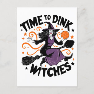 Time to Dink Witches Spooky Pickleball Halloween Postcard