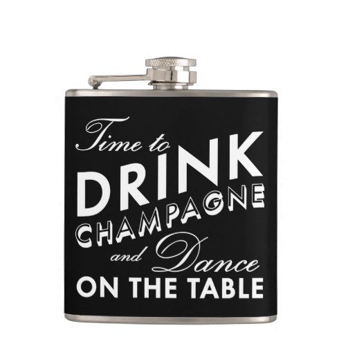 Time to Drink Champagne Black Flask