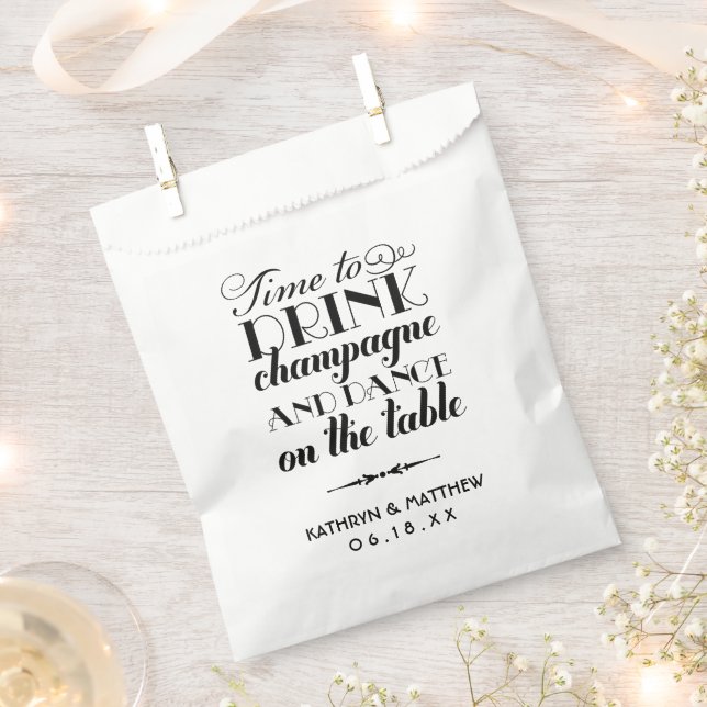 Time to Drink Champagne Black Script Wedding Favor Bag (Clipped)