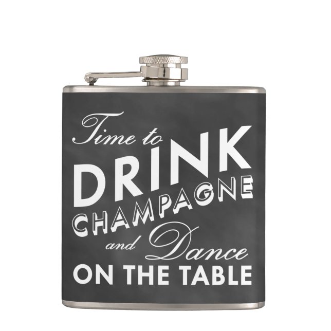 Time to Drink Champagne Chalkboard Flask (Front)