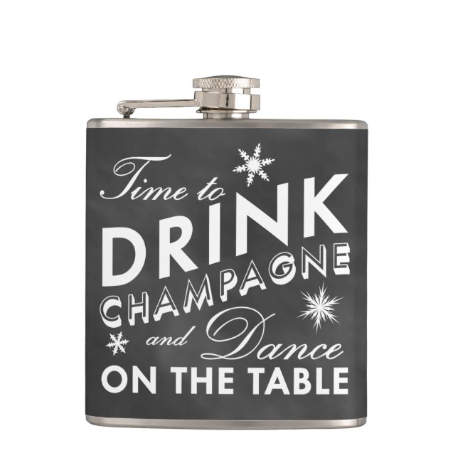 Time to Drink Champagne Chalkboard Holiday Flask (Front)