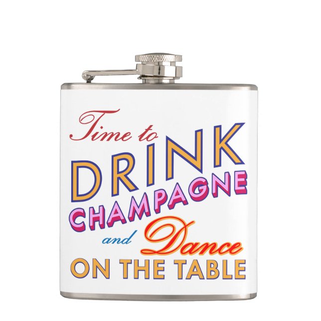 Time to Drink Champagne Colorful Flask (Front)