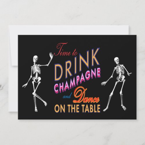 Time to Drink Champagne Colorful Halloween Wedding Invitation