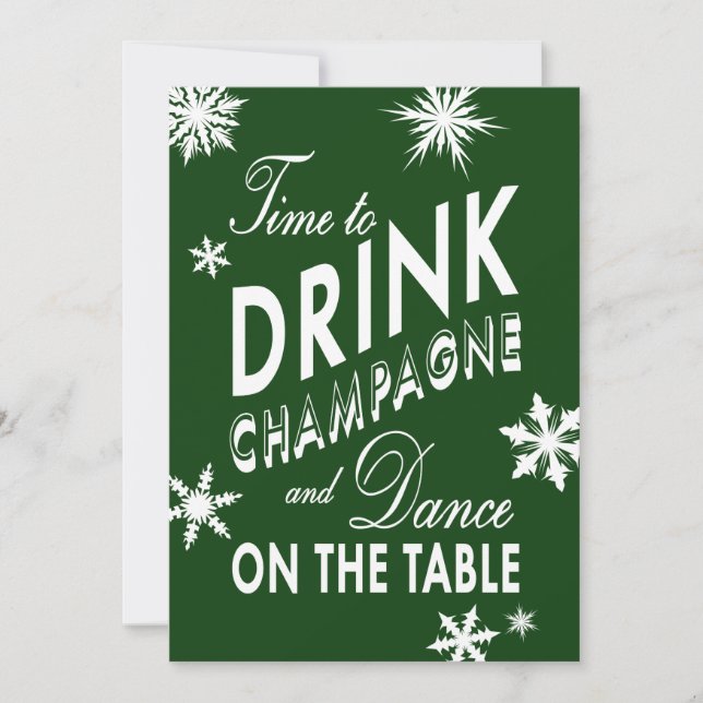 Time to Drink Champagne Corporate Green Invitation (Front)