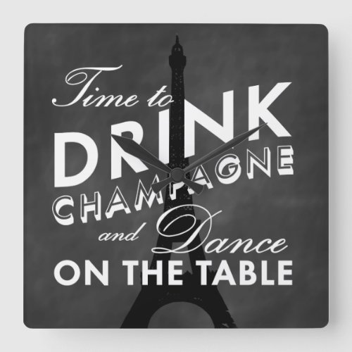 Time to Drink Champagne Eiffel Tower Wall Clock