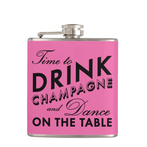Time to Drink Champagne Pink  Black Flask