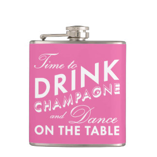Time to Drink Champagne Pink & White Flask