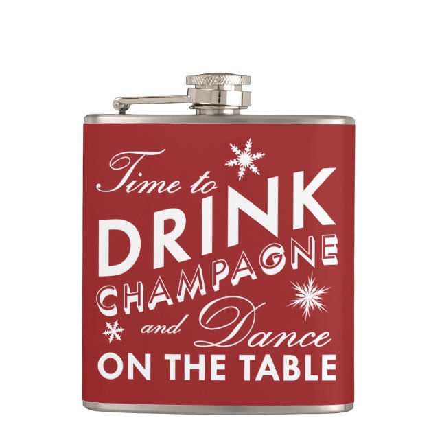 Time to Drink Champagne Red Holiday Flask (Front)