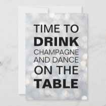 Time to Drink Champagne Silver Holiday Invitation