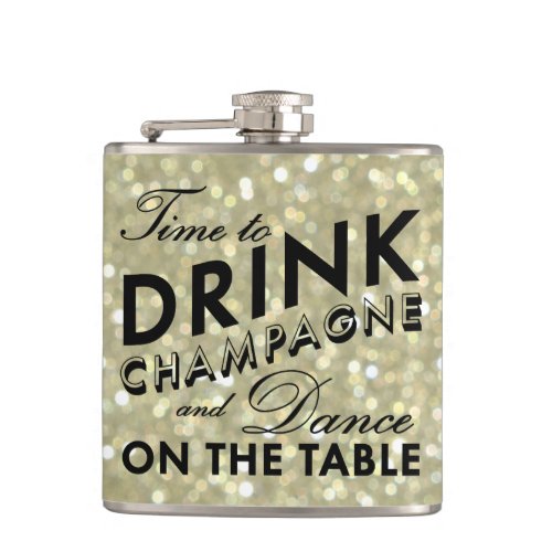 Time to Drink Champagne Sparkly Gold Flask