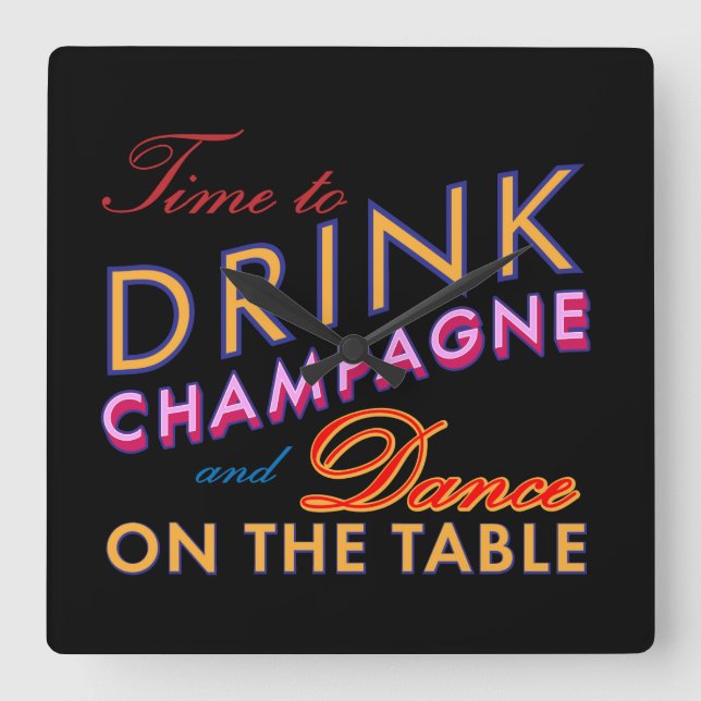 Time to Drink Champagne Wall Clock in Color (Front)