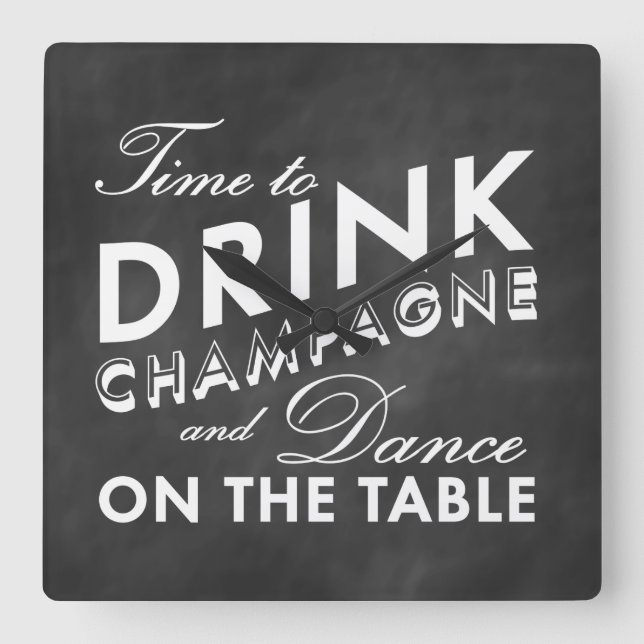 Time to Drink Champagne Wall Clock on Chalkboard (Front)