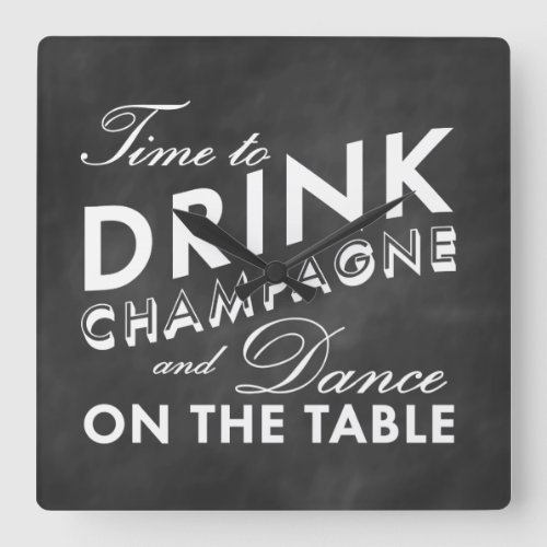 Time to Drink Champagne Wall Clock on Chalkboard