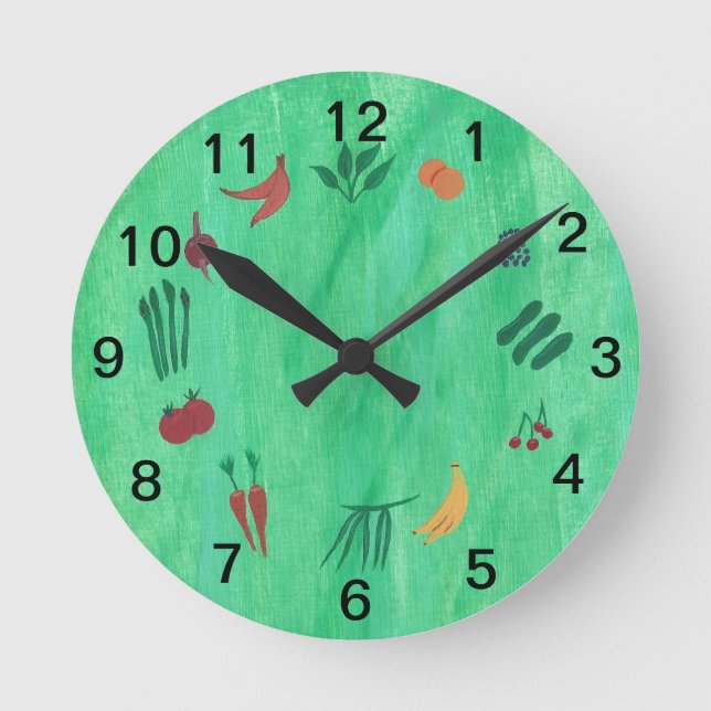 Time to Eat More Fruits and Vegetables Round Clock (Front)