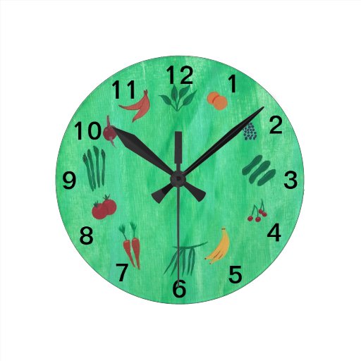 Time to Eat More Fruits and Vegetables Wall Clock | Zazzle