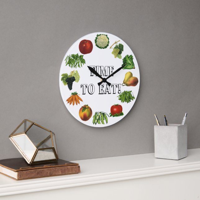 Time to Eat Your Fruits and Vegetables! Large Clock (Office)