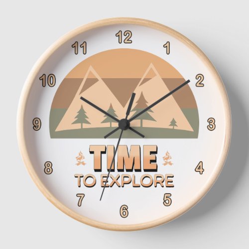 Time to Explore Mountains Forest Vintage Sunset Clock