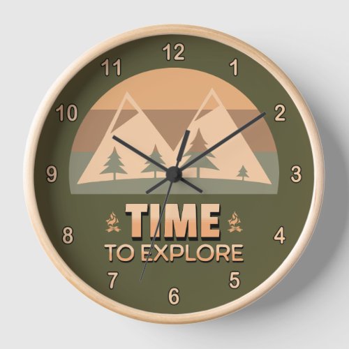 Time to Explore Mountains Vintage Sunset Cabin Clock