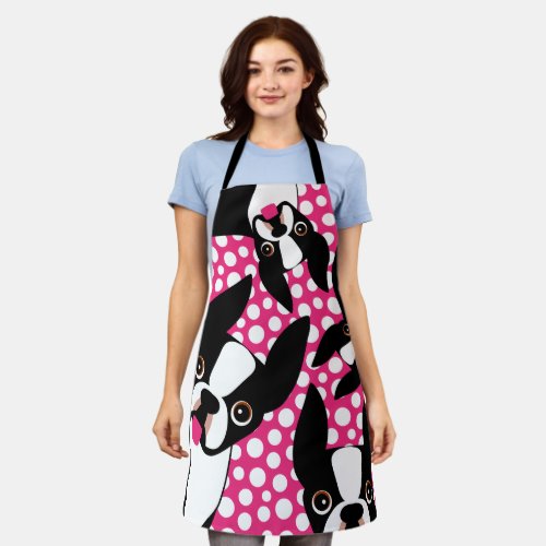 Time to Feed the Boston Terriers Pink Polka Dot Apron