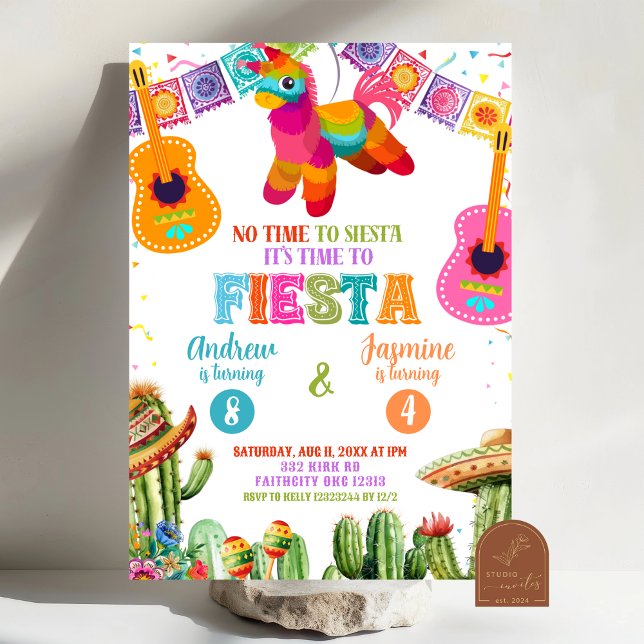 Time to Fiesta Sibling Joint Fiesta birthday party Invitation (Creator Uploaded)
