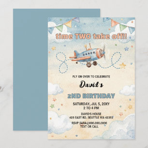 Time To Fly Airplane Birthday  Invitation