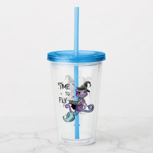Time To Fly – Cute Purple Witch Cat Halloween Acrylic Tumbler
