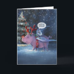 Time to Fly Unique Vintage Flying Pig Christmas Holiday Card<br><div class="desc">Create your own unique Christmas cards on a cool, inspirational custom template that you can personalize with your own message. The unusual, beautiful holiday art illustration hand painted by Raphaela Wilson depicts a pink pig wearing red and green Rudolph antlers/bells in a winter snow forest. Atop his back is a...</div>