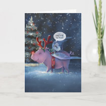 Time to Fly Unique Vintage Flying Pig Christmas Holiday Card