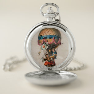 Time to Fly Vintage Style Pocket Watch