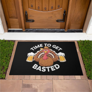 Time To Get Basted Funny Beer Thanksgiving Turkey Doormat